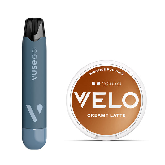 Vuse GO 1000 Reload Pen Creamy Tobacco 20MG & VELO Creamy Latte Mini 6MG Bundle