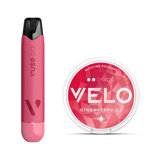 Vuse GO 1000 Reload Pen Strawberry Ice 20MG & VELO Strawberry Ice Mini 6MG Bundle