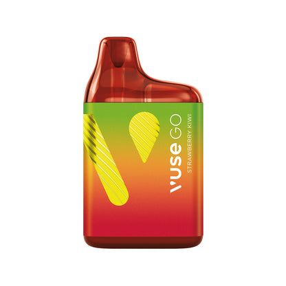 A compact vape device labeled "Vuse GO" with a red-to-green gradient design, highlighting strawberry and kiwi flavors, set against a plain white background.