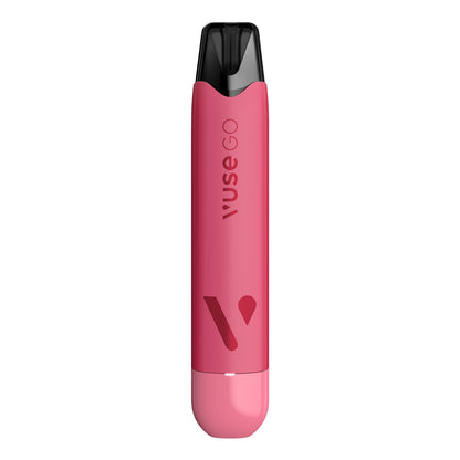 The image displays a Vuse GO Reload 1000 Pen device in Strawberry Ice flavor standing upright on a white background. The device is pink and cylindrical with a black mouthpiece. Transcribed text includes "VUSE - GO Reload 1000 - Strawberry Ice".