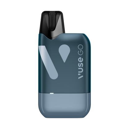 The image features a black Vuse ePod device resting on its charging base, situated against a white background. The visible text reads "GOReload1000 head, Vuse", indicating the product name.