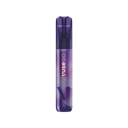 A "Vuse ePen" e-cigarette device, in a purple color with grape-ice flavor, is depicted against a purple gradient background. Text: "Vuse ePen, Grape ice, approximately 275 puffs."