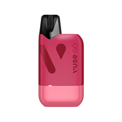 A red, rectangular device labeled "Vuse GO" with a black mouthpiece, set against a plain background.