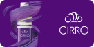 A purple bottle labeled "CIRRO" is wrapped with purple swirls; next to it, the CIRRO logo and text appear on a solid purple background.